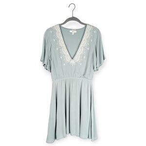 BP. Nordstroms Dusty Blue Embroidered Crepe Skater Dress Size‎ Small